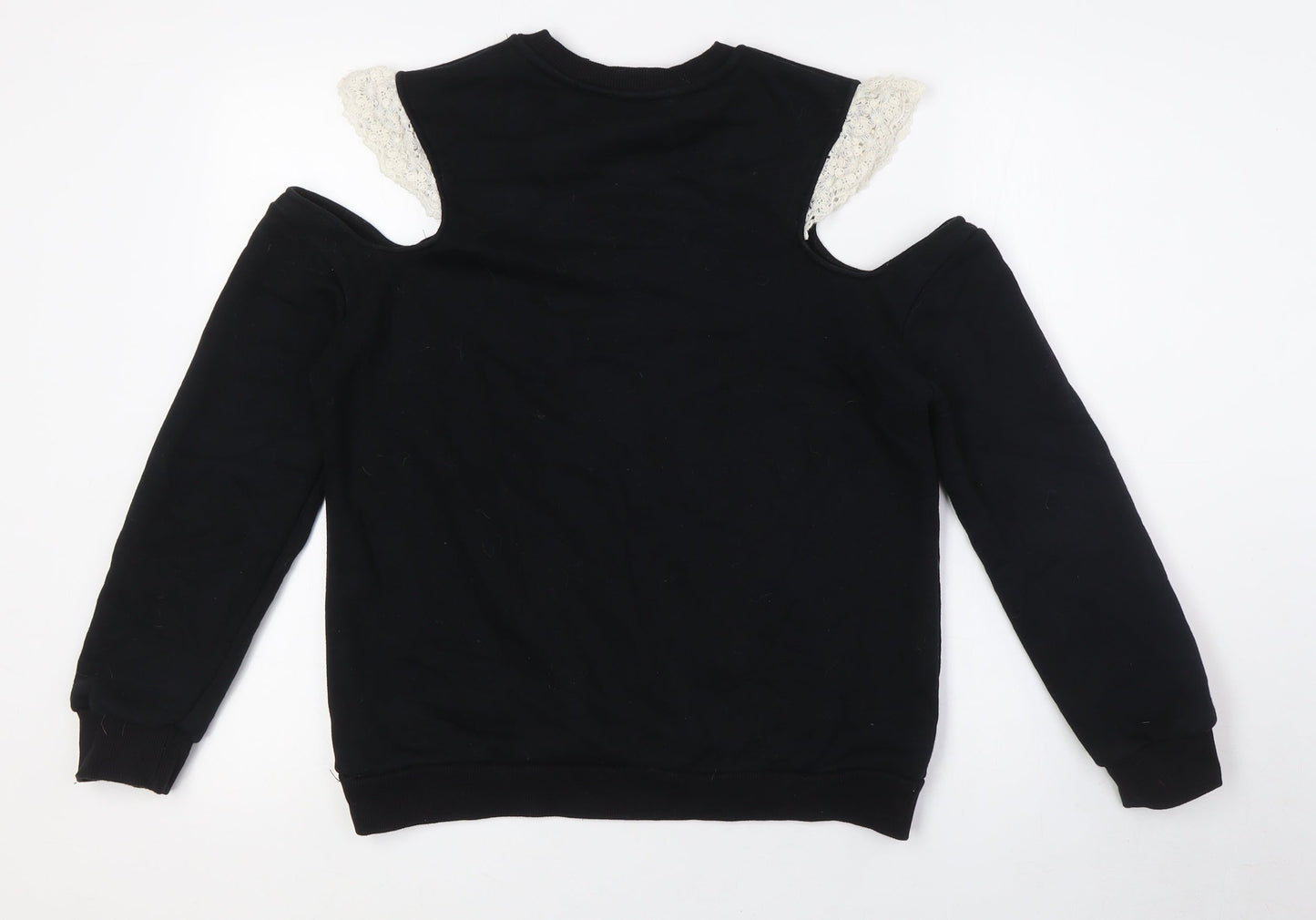 Topshop Womens Black Cotton Pullover Sweatshirt Size 8 - Cold Shoulder
