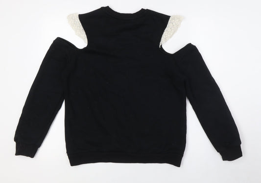 Topshop Womens Black Cotton Pullover Sweatshirt Size 8 - Cold Shoulder