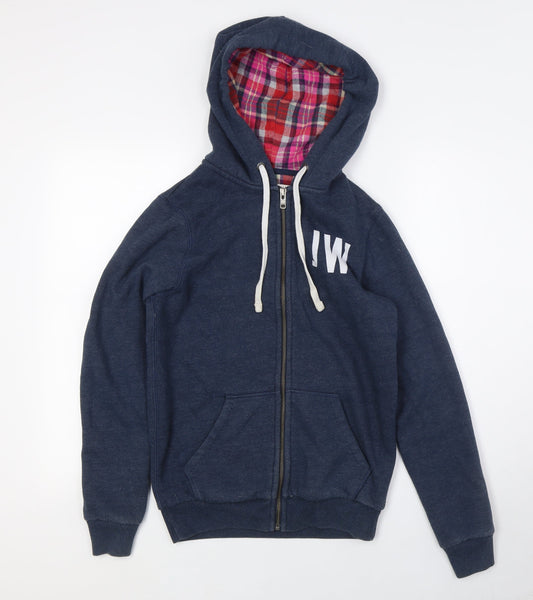 Jack Wills Womens Blue Cotton Full Zip Hoodie Size 6 Zip