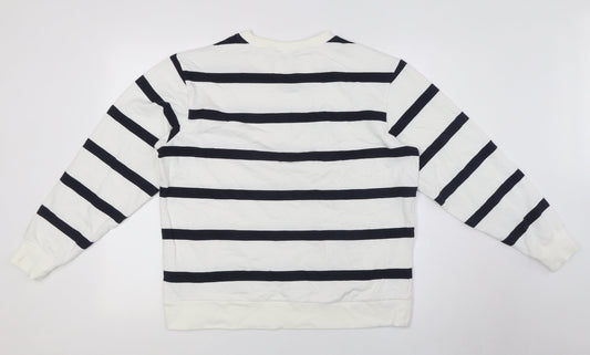 Marks and Spencer Womens White Striped Cotton Pullover Sweatshirt Size M
