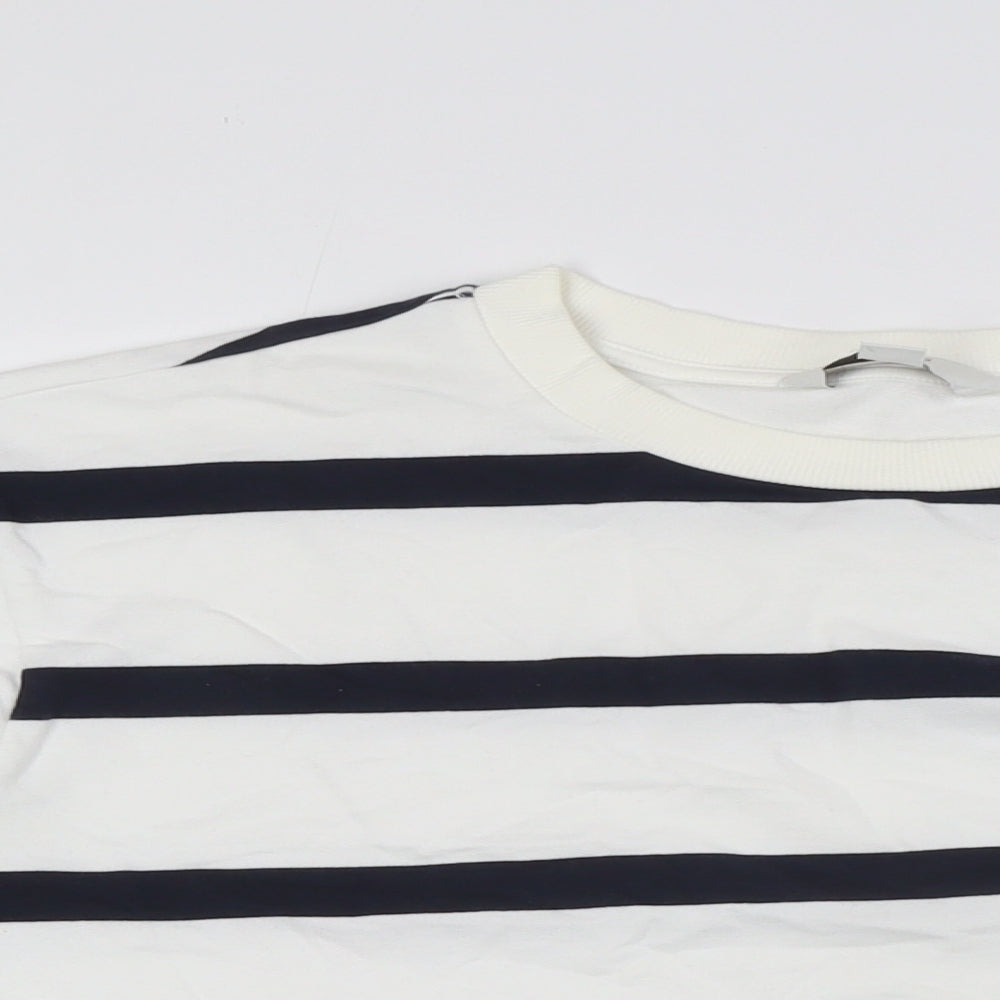 Marks and Spencer Womens White Striped Cotton Pullover Sweatshirt Size M