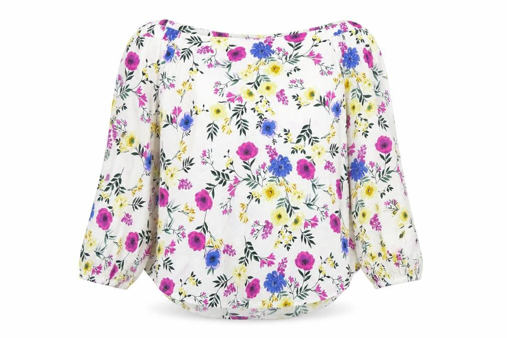 New Look Womens Multicoloured Floral Cotton Basic Button-Up Size 10 Off the Shoulder