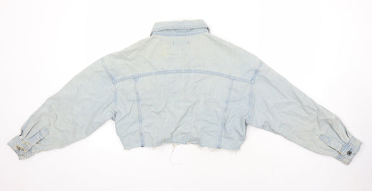 Missguided Womens Blue Jacket Size 6 Button - Distressed Look