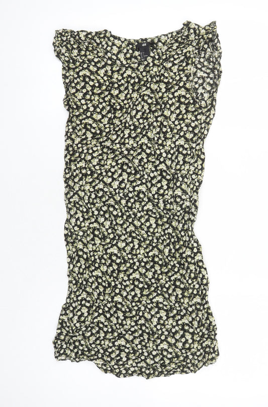 H&M Womens Multicoloured Floral Viscose Shift Size 6 Boat Neck