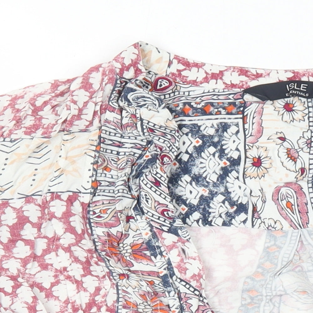 Isle Essentials Womens Multicoloured Geometric Viscose Tunic Blouse Size 14 V-Neck