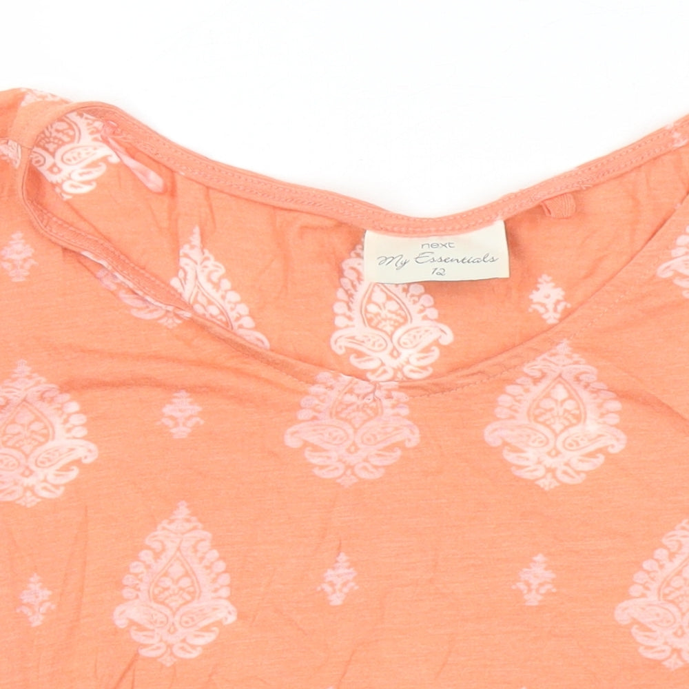 NEXT Womens Multicoloured Geometric Cotton Jersey T-Shirt Size 12 Boat Neck