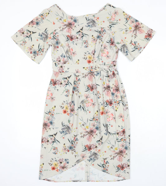 Closet Womens Multicoloured Floral Polyester Pencil Dress Size 10 Boat Neck