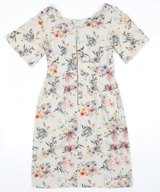 Closet Womens Multicoloured Floral Polyester Pencil Dress Size 10 Boat Neck