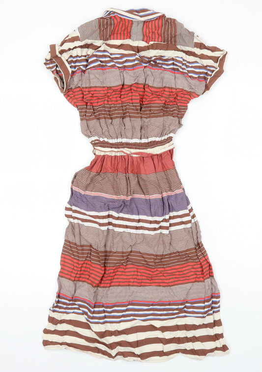 Shelena Womens Multicoloured Striped Viscose A-Line Size 14 Collared - Elasticated Waist
