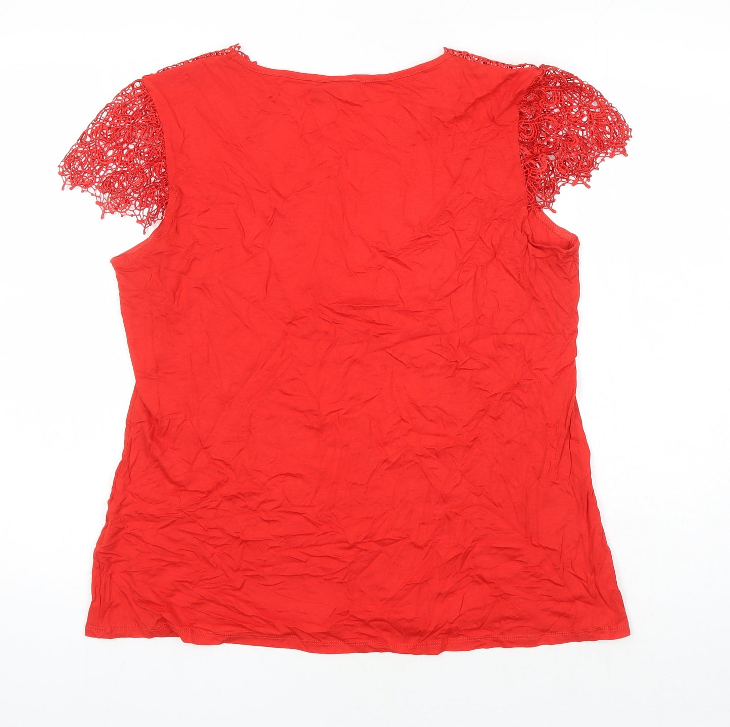 Klass Womens Red Viscose Tunic T-Shirt Size XL V-Neck - Lace Trims