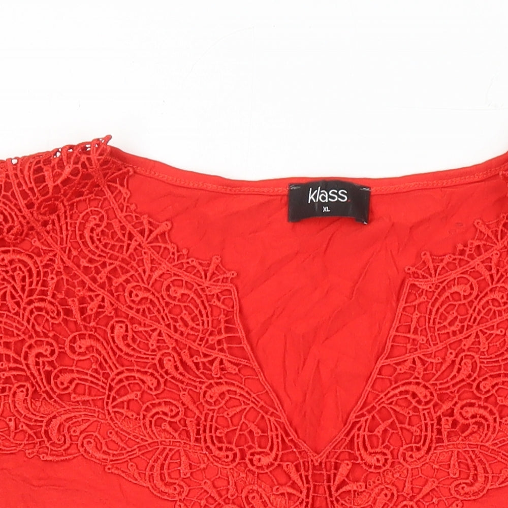 Klass Womens Red Viscose Tunic T-Shirt Size XL V-Neck - Lace Trims
