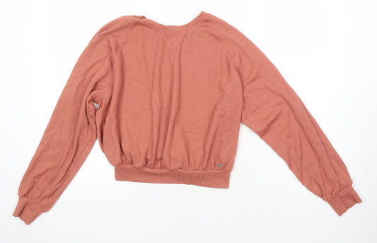 Hollister Womens Pink Polyester Cropped Blouse Size S Round Neck