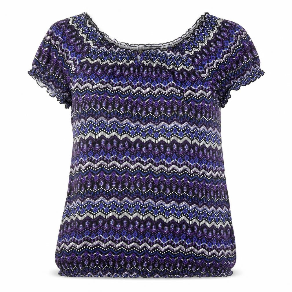 Bonmarché Womens Multicoloured Geometric Polyester Tunic Blouse Size 14 Boat Neck - Elasticated Waist