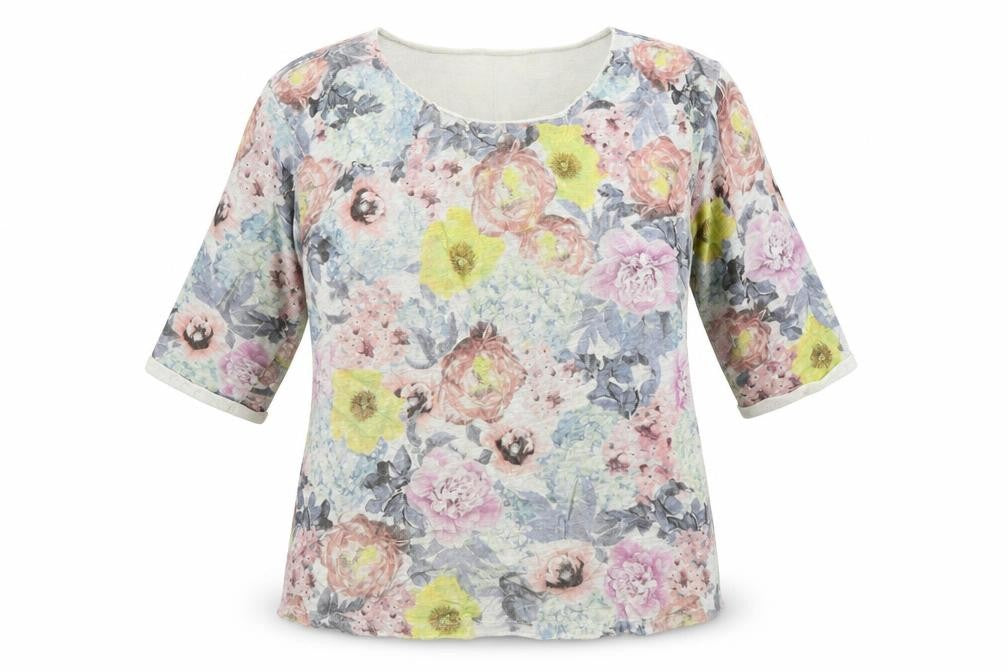 B.C. Best Connections Womens Multicoloured Floral 100% Cotton Tunic Blouse Size 12 Scoop Neck