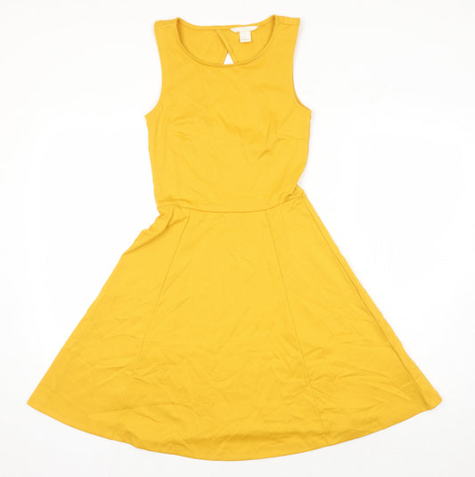 H&M Womens Yellow Polyester Fit & Flare Size XS Scoop Neck