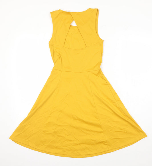 H&M Womens Yellow Polyester Fit & Flare Size XS Scoop Neck