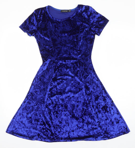 Look of The Day Womens Blue Polyester Fit & Flare Size 10 Round Neck