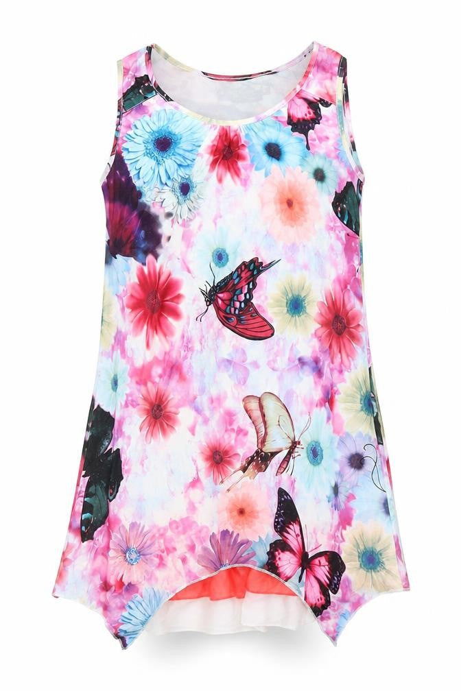 Pussycat London Womens Multicoloured Floral Polyester Tunic Blouse Size L Boat Neck