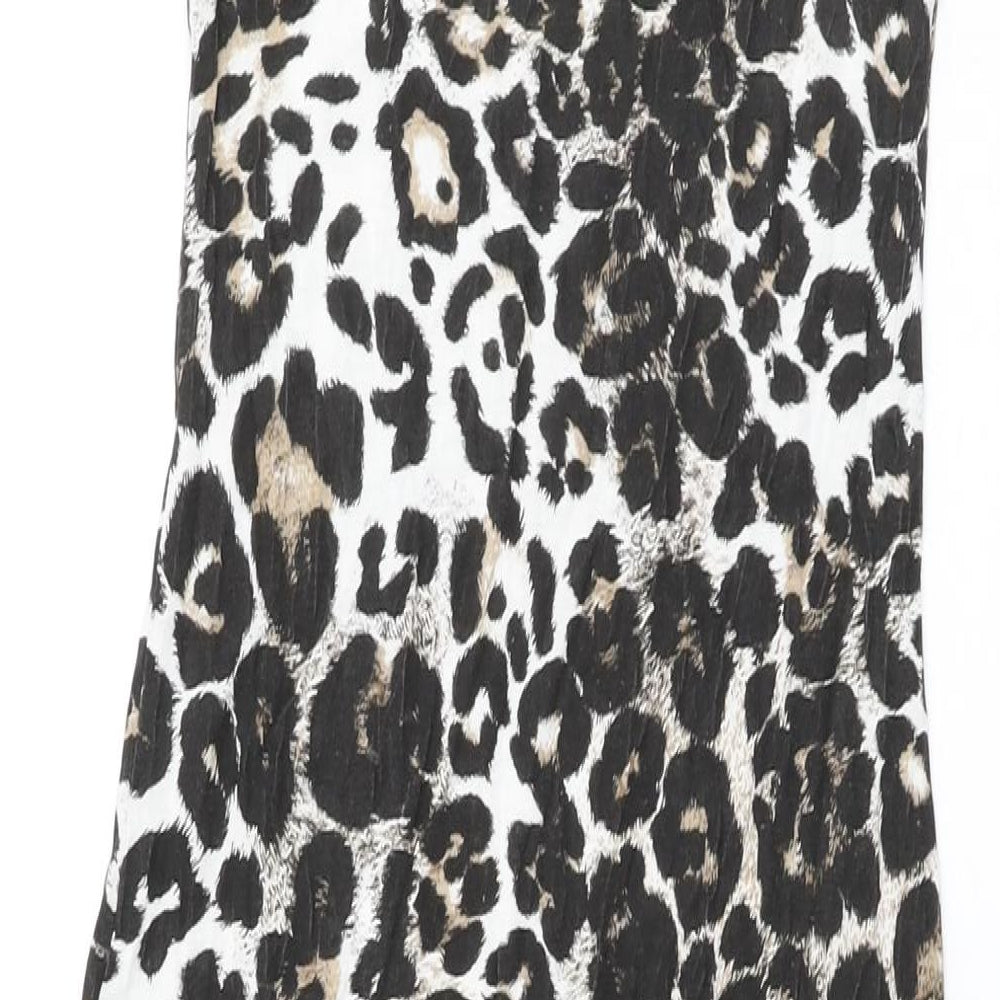 Boohoo Womens White Animal Print Polyester Bodycon Size 6 Scoop Neck Pullover