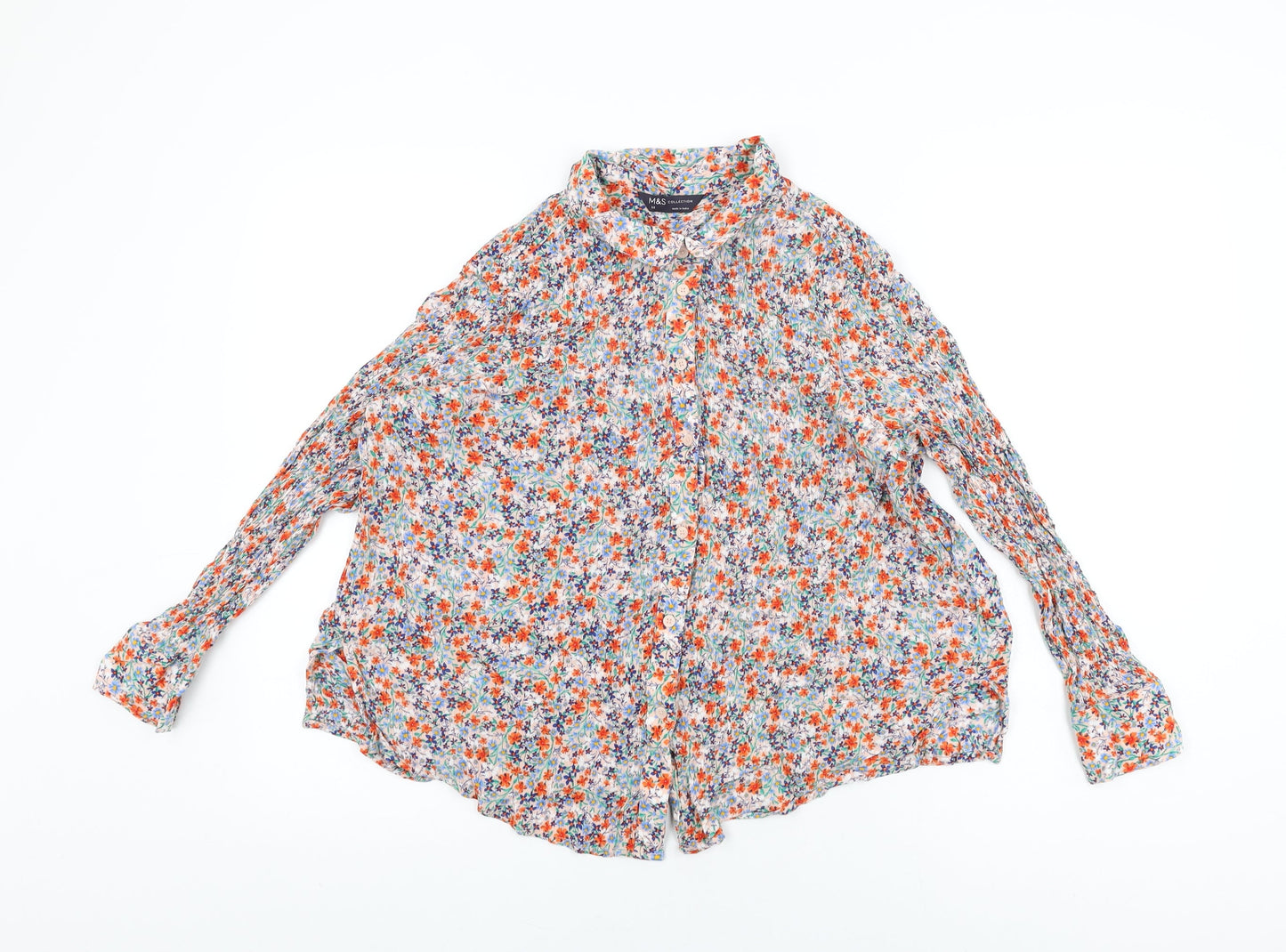 Marks and Spencer Womens Multicoloured Floral Viscose Basic Button-Up Size 14 Collared