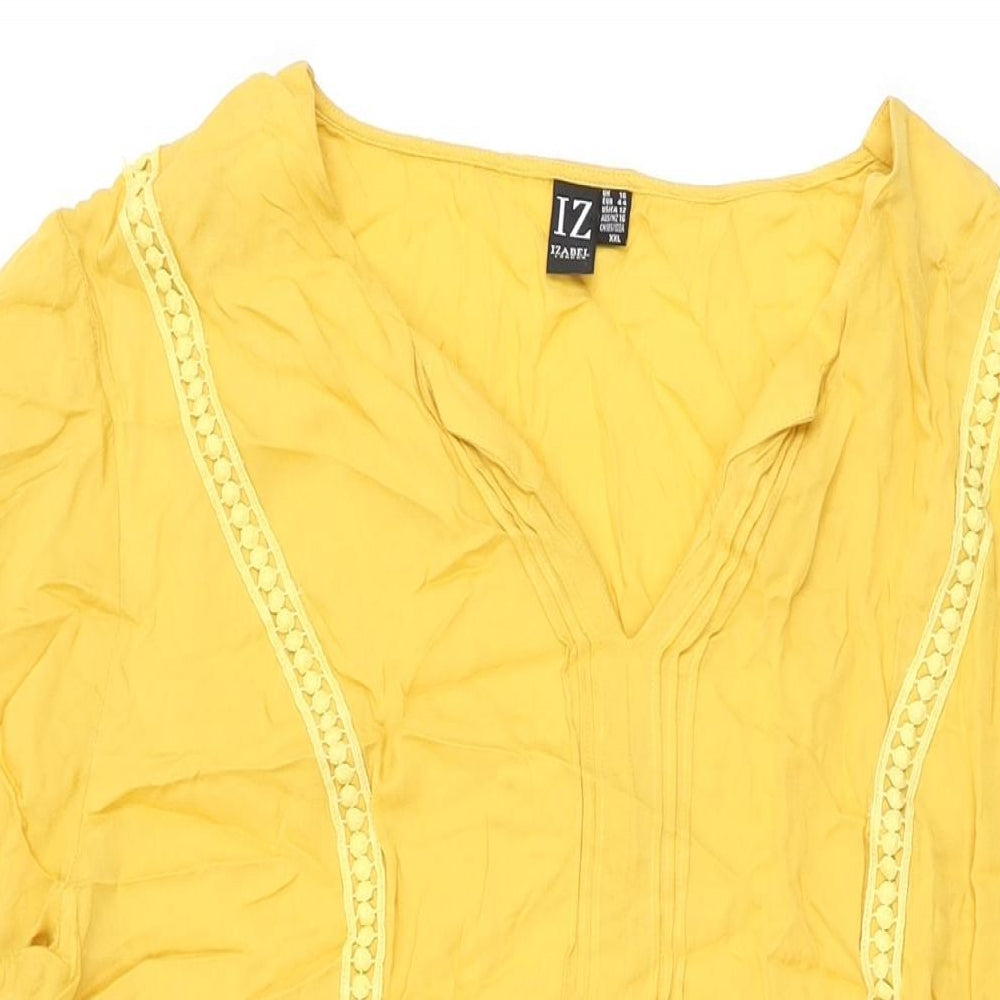 Izabel London Womens Yellow Polyester Shift Size 16 V-Neck Zip