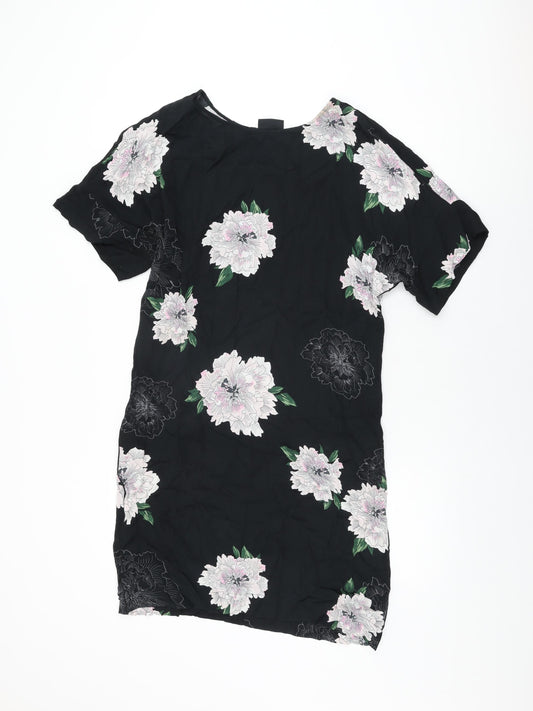 Free/Quent Womens Black Floral Viscose Shift Size XS Round Neck Pullover