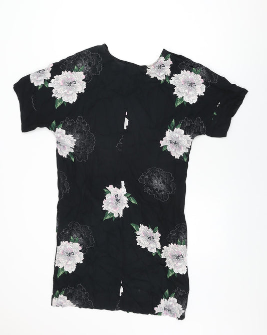 Free/Quent Womens Black Floral Viscose Shift Size XS Round Neck Pullover