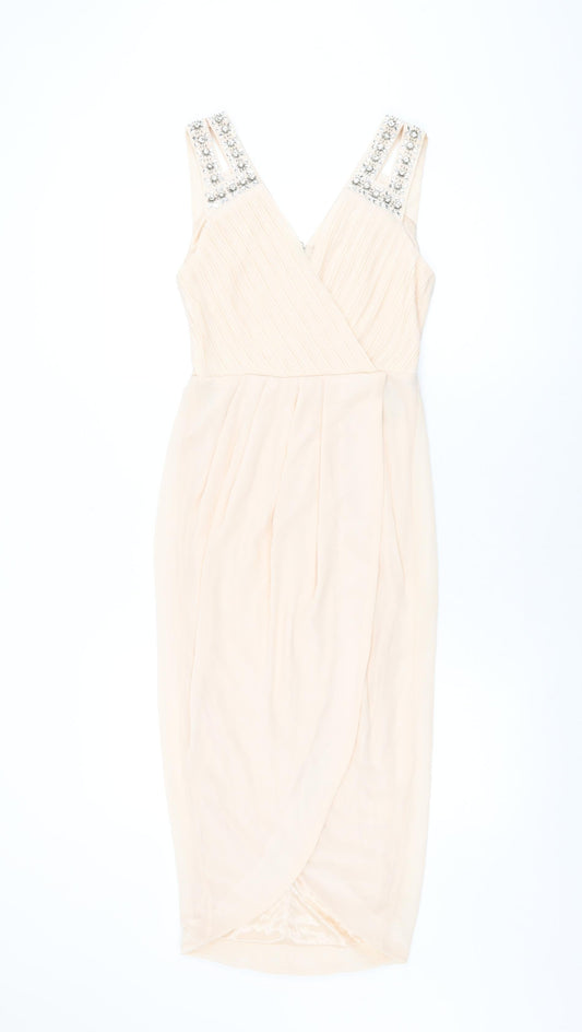 TFNC London Womens Pink Polyester Bodycon Size 8 V-Neck Zip