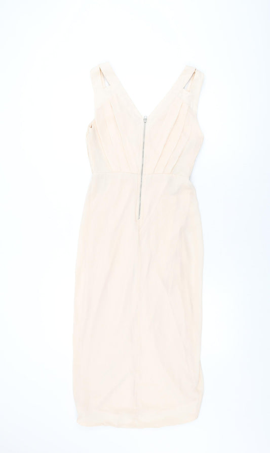 TFNC London Womens Pink Polyester Bodycon Size 8 V-Neck Zip