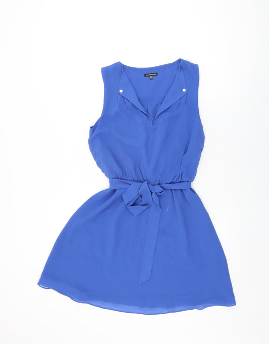 Warehouse Womens Blue Polyester Skater Dress Size 6 V-Neck Pullover