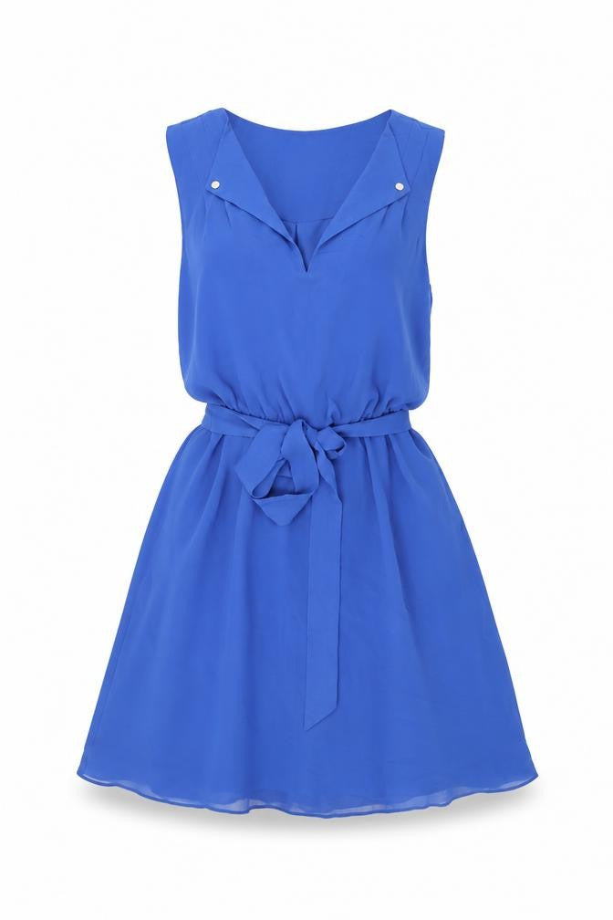 Warehouse Womens Blue Polyester Skater Dress Size 6 V-Neck Pullover