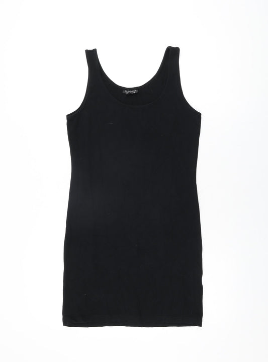 Topshop Womens Black Cotton Bodycon Size 10 Scoop Neck Pullover