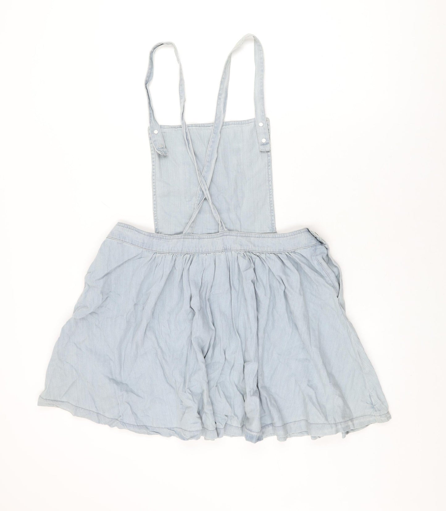 Denim & Co. Womens Blue Cotton Pinafore/Dungaree Dress Size 14 Square Neck Button