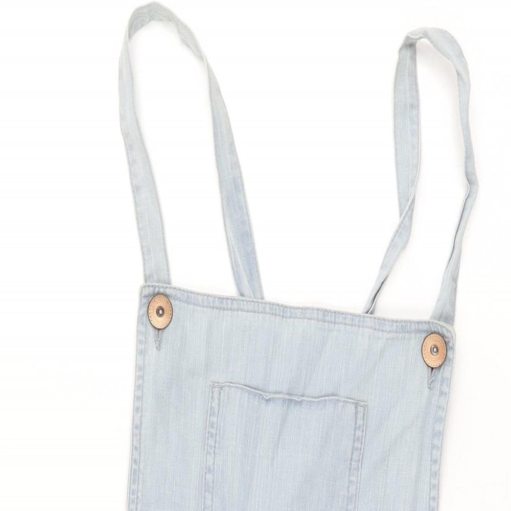 Denim & Co. Womens Blue Cotton Pinafore/Dungaree Dress Size 14 Square Neck Button