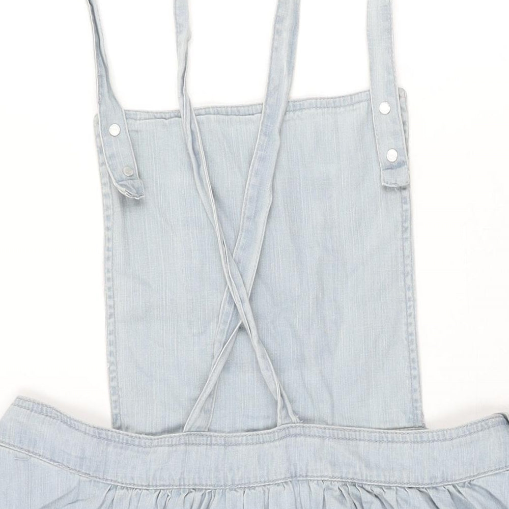 Denim & Co. Womens Blue Cotton Pinafore/Dungaree Dress Size 14 Square Neck Button