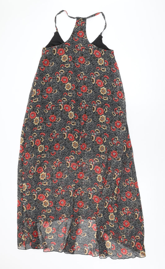Boohoo Womens Black Floral Polyester Shift Size 8 Round Neck Pullover