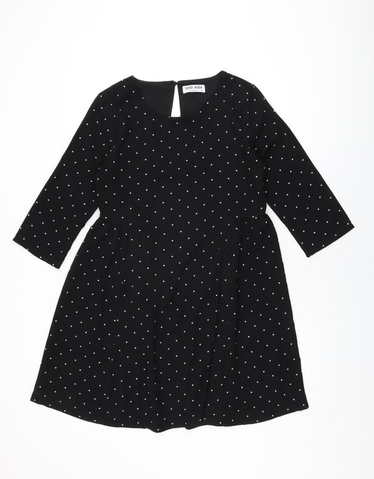 VERO MODA Womens Black Polka Dot Polyester Shift Size M Round Neck Button