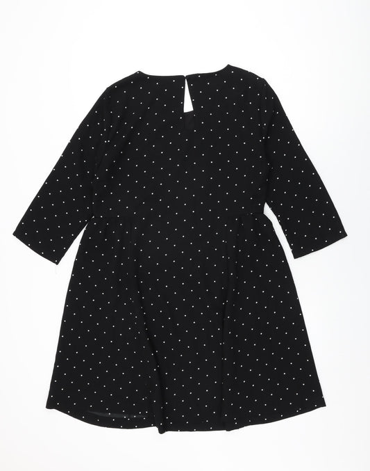 VERO MODA Womens Black Polka Dot Polyester Shift Size M Round Neck Button