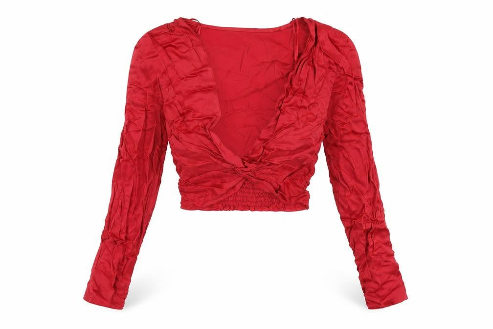 Zara Womens Red Viscose Cropped Blouse Size S V-Neck