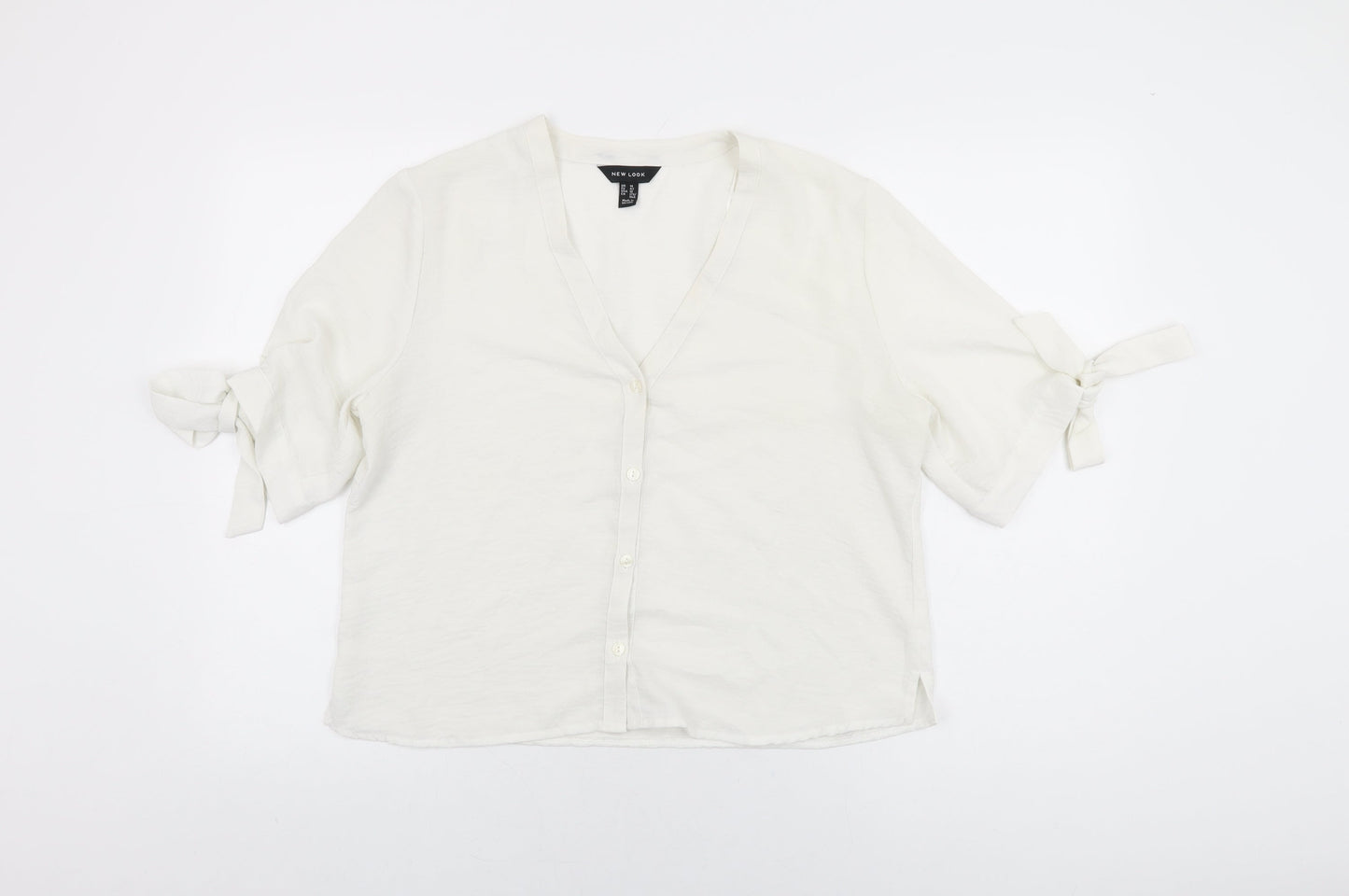 New Look Womens White Polyester Basic Button-Up Size 14 V-Neck