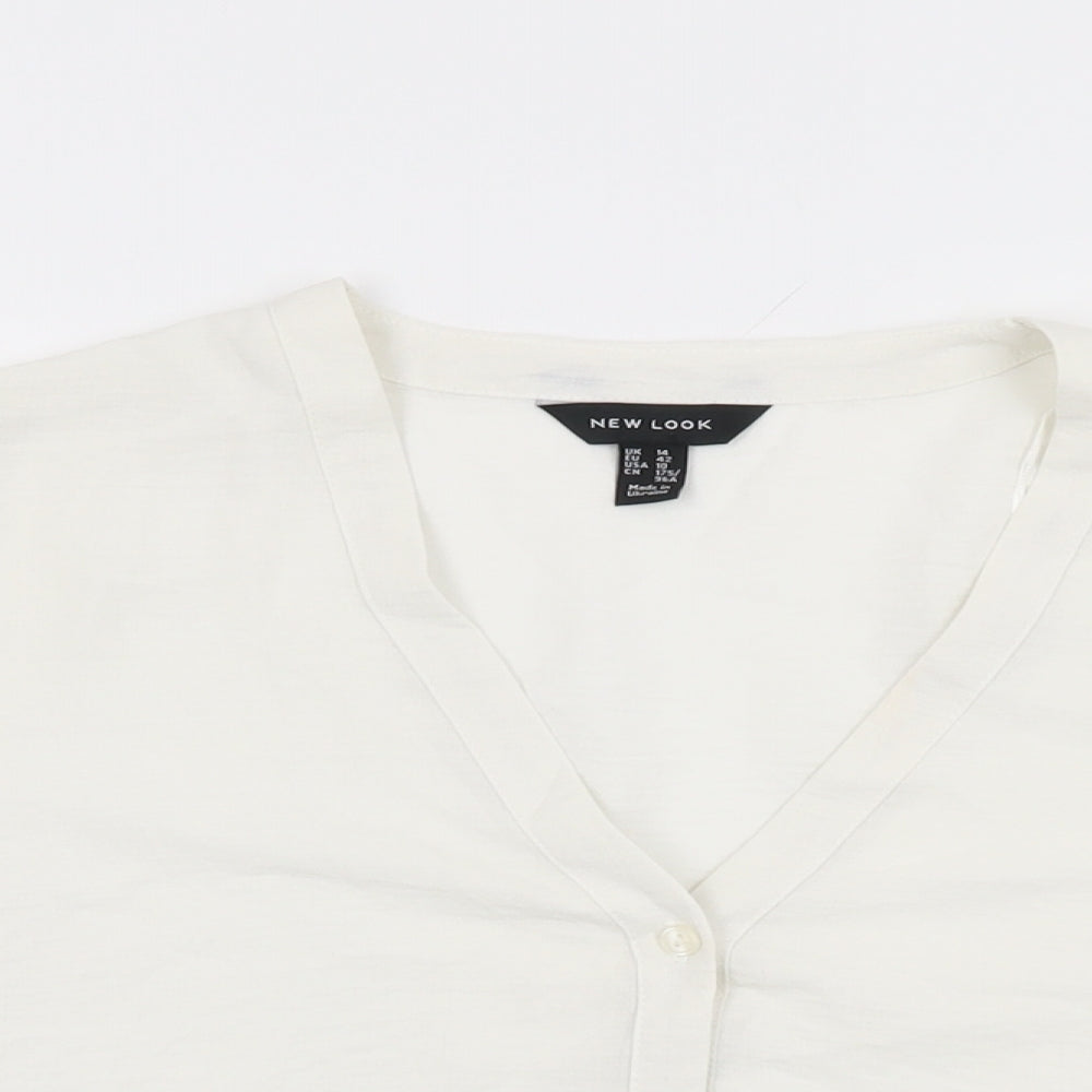New Look Womens White Polyester Basic Button-Up Size 14 V-Neck