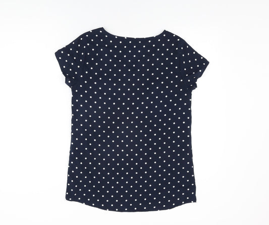 VERO MODA Womens Blue Polka Dot Polyester Basic T-Shirt Size S Round Neck