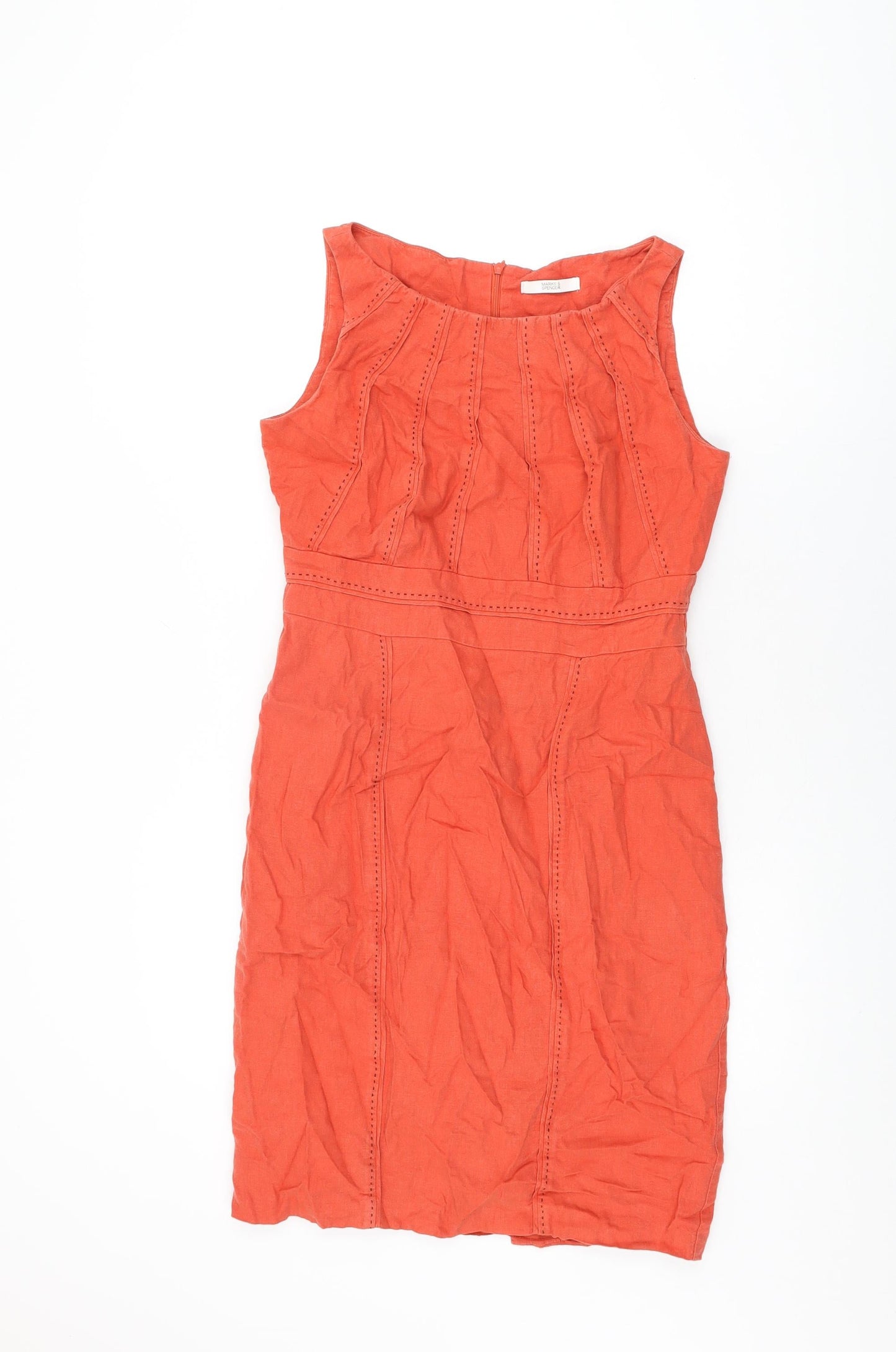 Marks and Spencer Womens Red Linen Bodycon Size 12 Boat Neck Zip