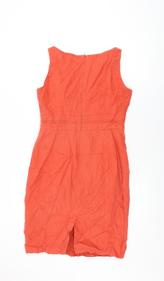 Marks and Spencer Womens Red Linen Bodycon Size 12 Boat Neck Zip