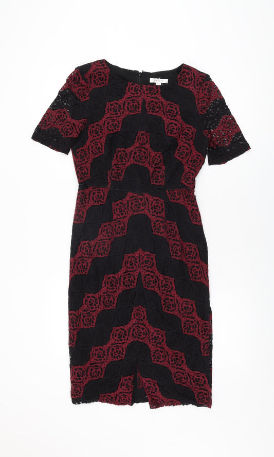 Precis Womens Black Geometric Polyamide Bodycon Size 10 Round Neck Zip