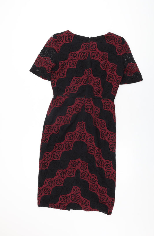 Precis Womens Black Geometric Polyamide Bodycon Size 10 Round Neck Zip