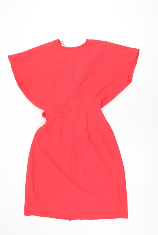 Topshop Womens Red Polyester Wrap Dress Size 8 V-Neck Tie