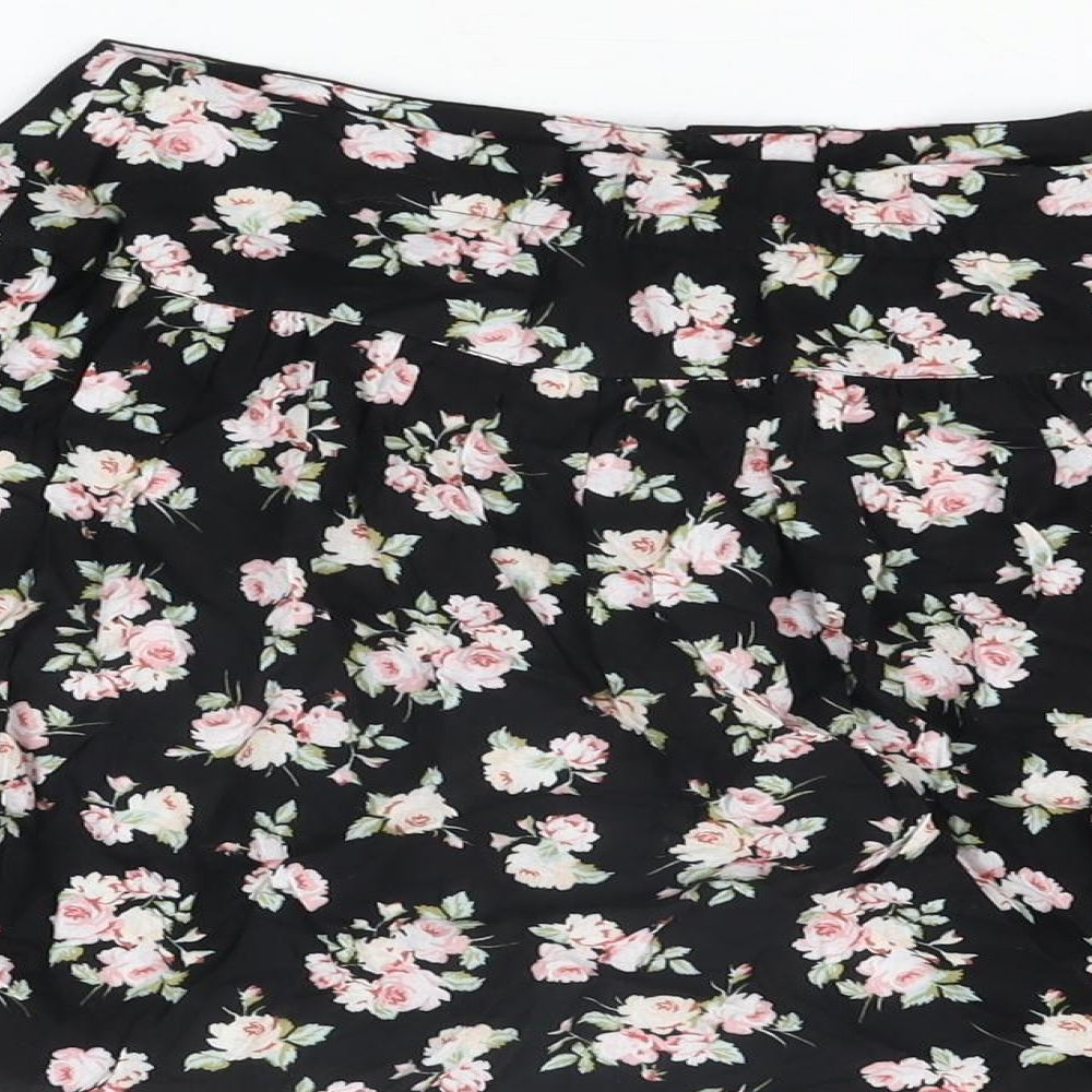 ASOS Womens Black Floral Viscose Mini Skirt Size 10 Button