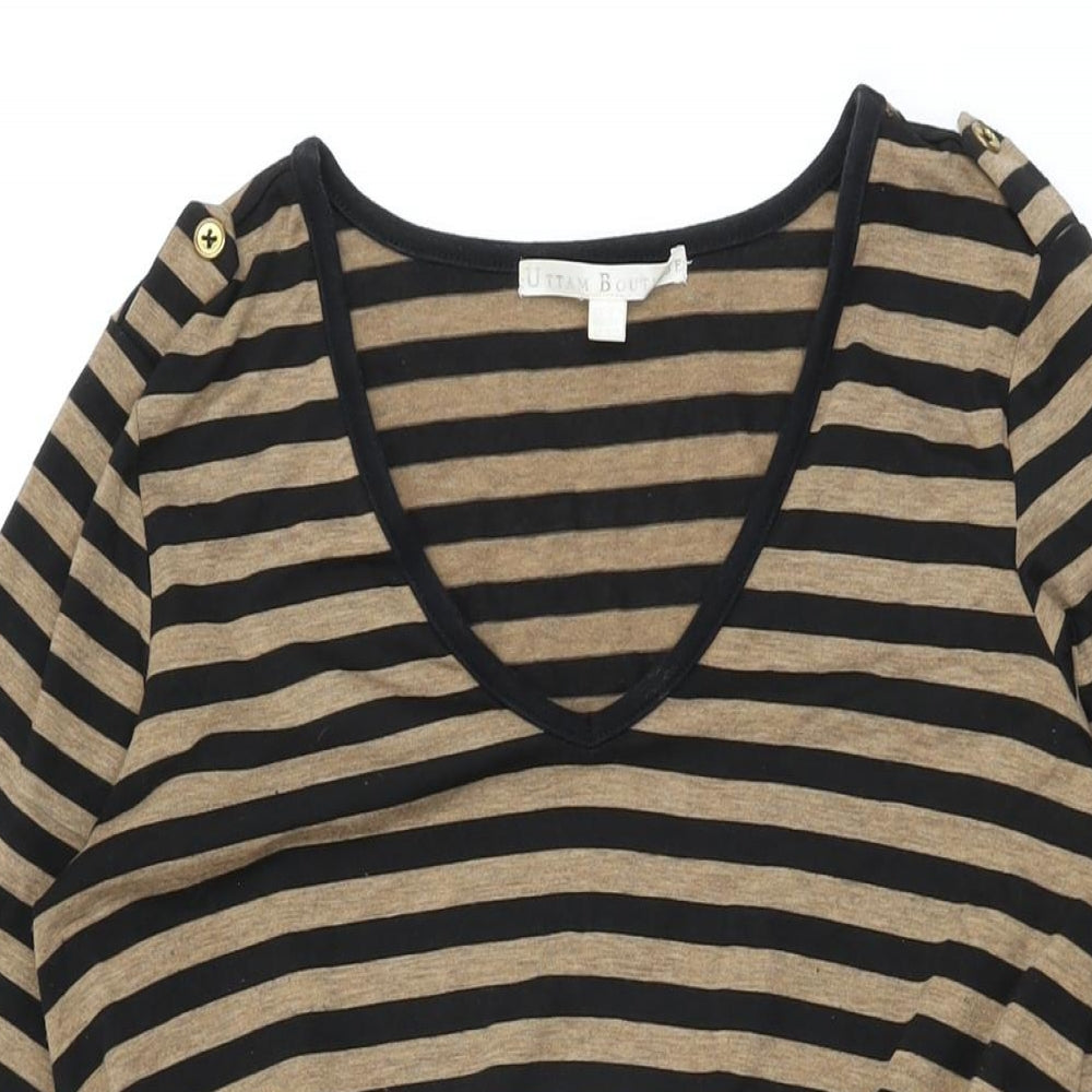 Uttam Boutique Womens Brown Striped Polyester Shift Size 8 Round Neck Pullover