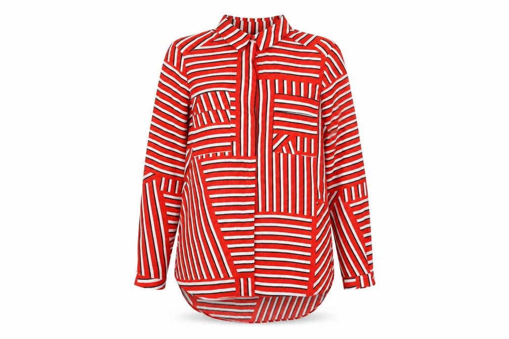 Dorothy Perkins Womens Red Geometric Polyester Basic Blouse Size 14 Collared